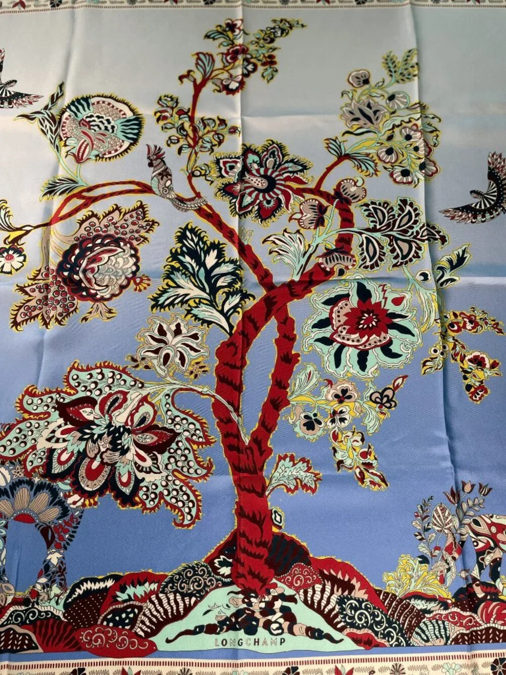 Vintage LONGCHAMP Tree of Life Silk Scarf